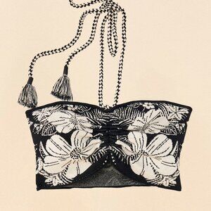 Farm Rio - black macaw elegance knit top - Small